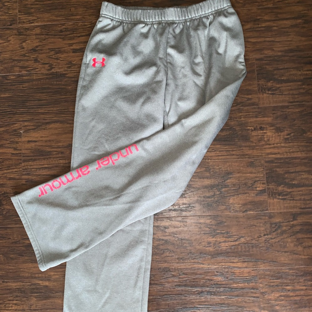 Grey Under Armour fleece lined Sweatpants with hot pink UA logos